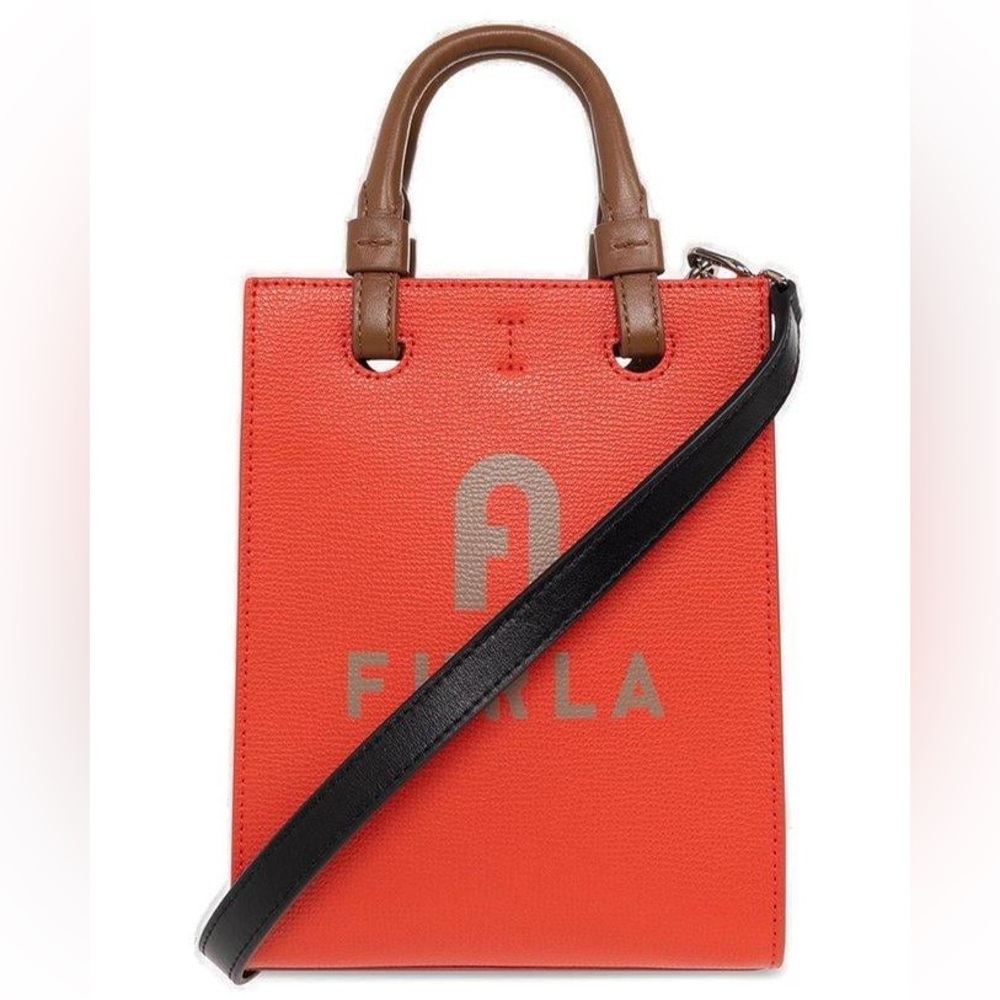 New FURLA Varsity Style SPRITZ + GREIGE Leather Mini Tote, Crossbody Bag